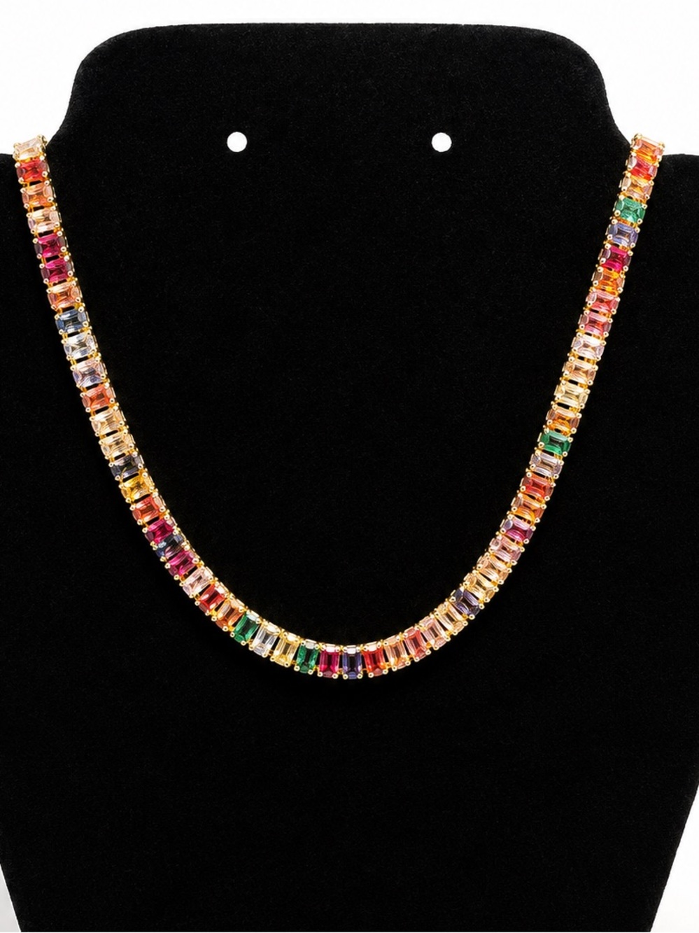 Gold tone  Multicolor Baguette Tennis Necklace new very colorful